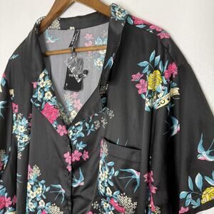 Torrid Sleep Shirt Womens 6X Plus Black Dream Satin Button Up Floral Tunic Love